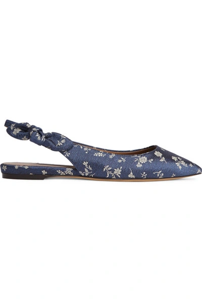 Tabitha Simmons Rise Bow-embellished Floral-jacquard Slingback Flats In Navy