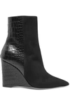 GIUSEPPE ZANOTTI KRISTEN SUEDE AND CROC-EFFECT LEATHER WEDGE ANKLE BOOTS