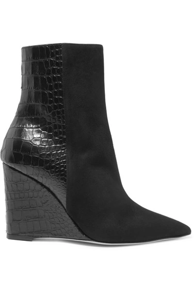 Giuseppe Zanotti Kristen Suede And Croc-effect Leather Wedge Ankle Boots In Black