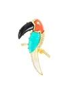 KENNETH JAY LANE Glass crystal colourblock parrot brooch