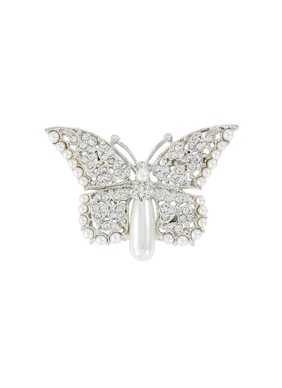Kenneth Jay Lane Glass Crystal Pearl Butterfly Brooch
