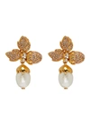 OSCAR DE LA RENTA SWAROVSKI CRYSTAL FAUX PEARL DROP CLIP EARRINGS