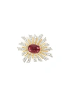 KENNETH JAY LANE Glass crystal cabochon sunburst brooch