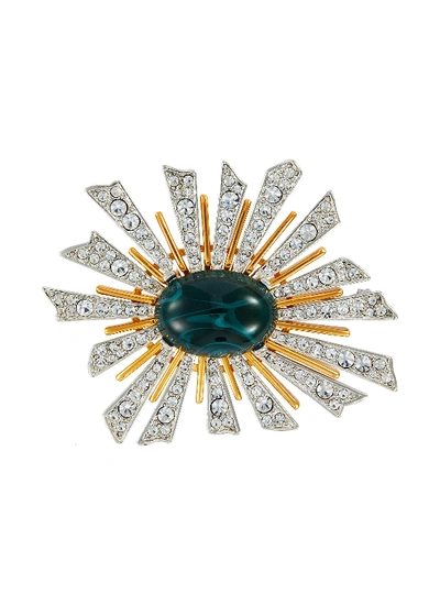 Kenneth Jay Lane Glass Crystal Cabochon Sunburst Brooch