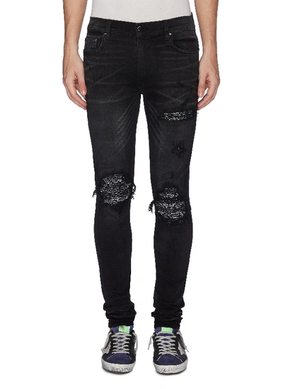 Amiri 'mx1' Bandana Patch Ripped Skinny Jeans In Black