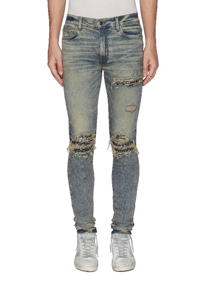 Amiri 'mx1' Bandana Patch Ripped Skinny Jeans In Indigo