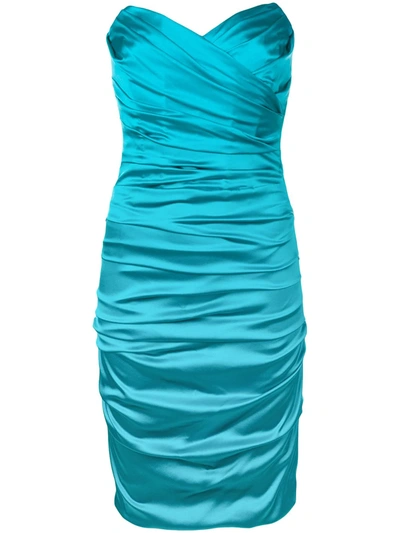 Pre-owned Dolce & Gabbana Strapless Draped Dress In Blue