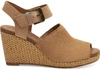 TOMS HONEY SUEDE AND LEATHER WOMEN'S TROPEZ WEDGES,889556624911