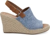 TOMS BLUE CHAMBRAY WOMEN'S MONICA WEDGES,889556430178