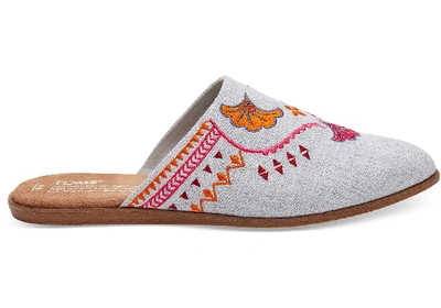 Toms Embroidered Drizzle Grey Chambray Women's Jutti Mules Shoes In Grau