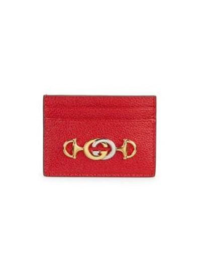 Gucci Zumi Leather Card Case In Red Orange