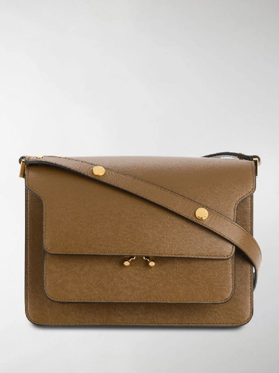 Marni Brown Calfskin Trunk Shoulder Bag