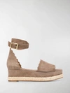 Chloé Scalloped Platform Espadrille Sandals In Brown