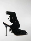 SERGIO ROSSI OPEN TOE FRINGED SANDALS,A84740MCA10413924164