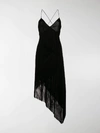 Givenchy Asymmetric Fringed Wool-crepe Wrap-effect Midi Dress In Black