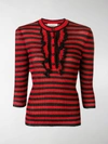 PHILOSOPHY DI LORENZO SERAFINI RUFFLE DETAIL STRIPED SWEATER,0936070570513640469