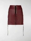 Ben Taverniti Unravel Project Lace-up Leather Mini Skirt In Red