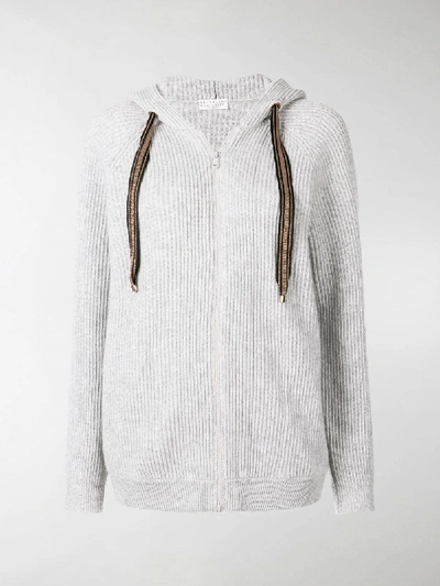 Brunello Cucinelli Ribbed Knit Hoodie In Grey