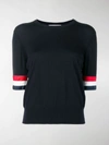Thom Browne Tricolour Cuff Knit T-shirt In Blue
