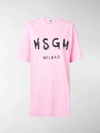 Msgm Dress With Brushed Print Logo In Pink