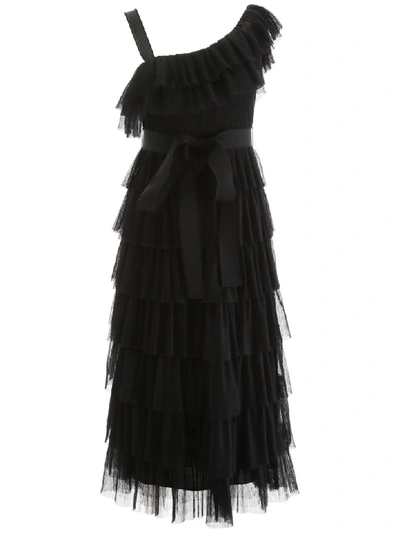 Red Valentino Ruffled Tulle Dress In Black