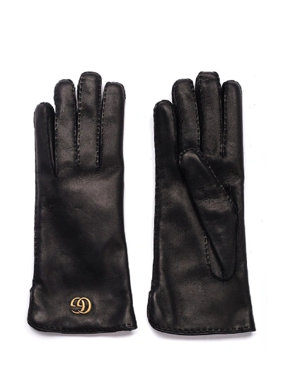 Gucci Logo-plaque Leather Gloves In Black
