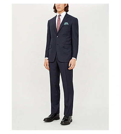 Canali Checked Regular-fit Wool Suit In Navy