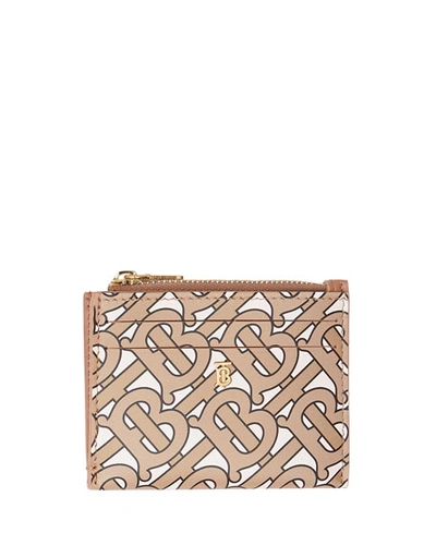 Burberry Simone Monogram Logo-print Leather Wallet In Beige