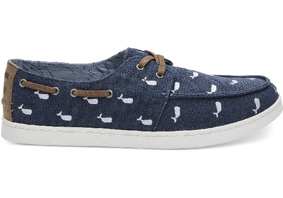 Toms Oceana Washed Canvas Embroidered Whale Men's Culver Boat Shoes In Blue