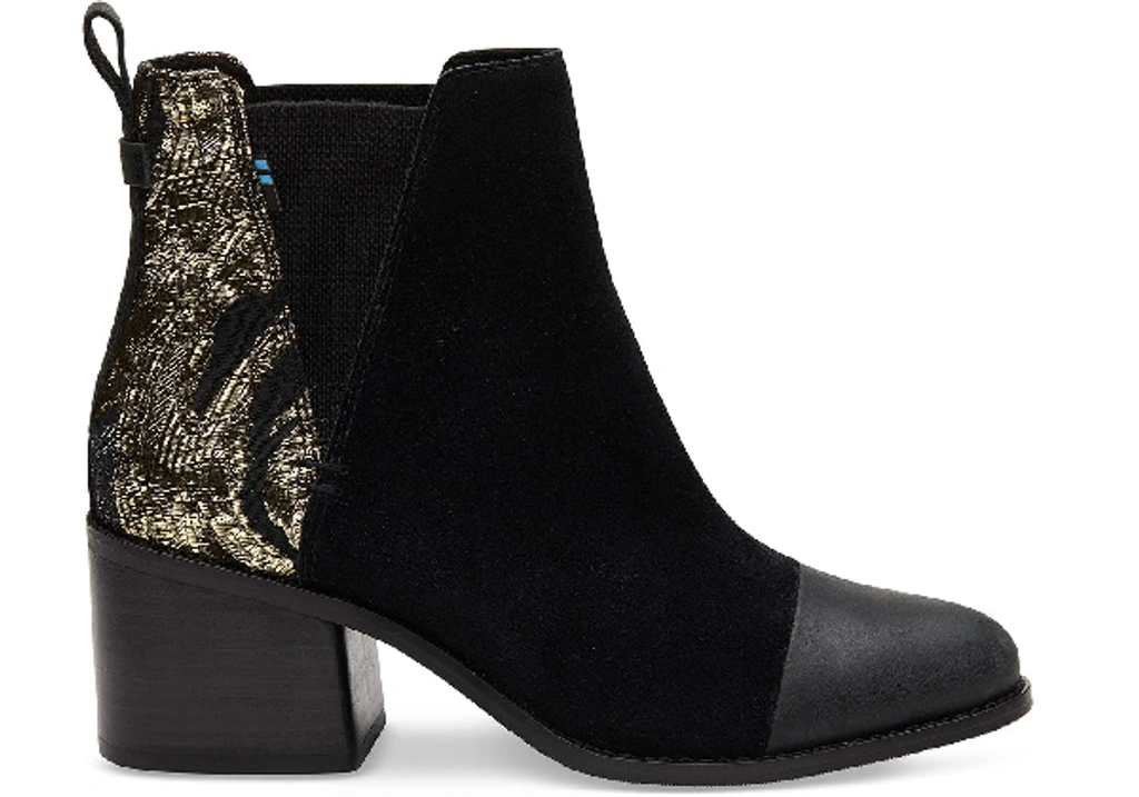 Toms Black Suede And Floral Metallic Jaquard Mix Women s Esme Boots ModeSens