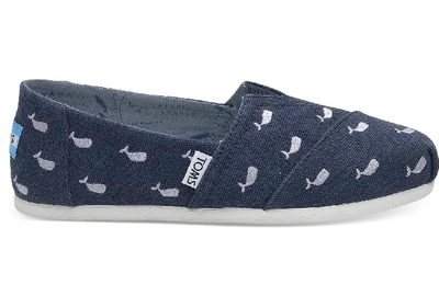 Toms Oceana Washed Canvas Embroidered Whales Women's Classics Slip-on Shoes In Blue