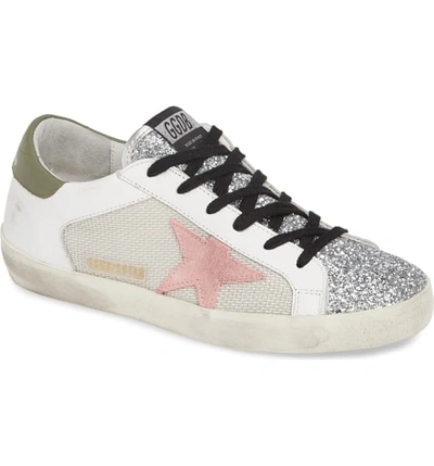 Golden Goose Superstar Low-top Glittered Leather Sneakers In Grey/ Pink
