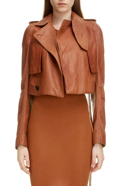 Rick Owens Crop Leather Jacket In Rust