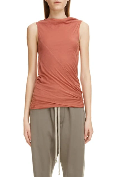 Rick Owens Ruched Funnel Neck Sleeveless Top In Brown