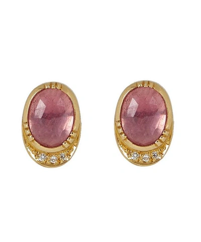 Brooke Gregson Gold Halo Pink Sapphire Diamond Stud Earrings