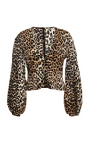 Ganni Leopard Print Silk Satin Blouse In Animal