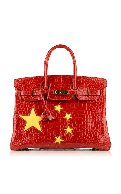 Rare & Unique Hermès Special Order Chinese Flag 35cm Braise Shiny Porosus Crocodile Birkin In Red