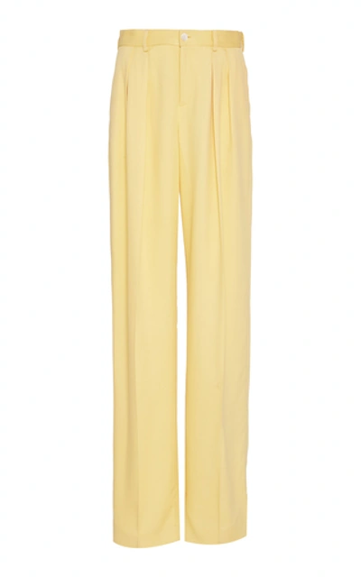 Ralph Lauren Ferra Pleated Silk High-rise Wide-leg Trousers In Faded Yellow