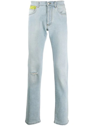 Versace Floral Patch Jeans In Blue