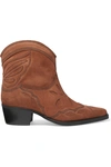 GANNI LOW TEXAS EMBROIDERED SUEDE ANKLE BOOTS