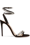 AQUAZZURA SO VERA 105 CRYSTAL-EMBELLISHED SUEDE SANDALS