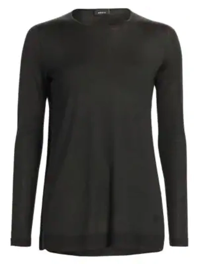 Akris Round-neck Long-sleeve Cashmere-silk Knit Tunic In Pine