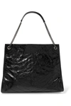 SAINT LAURENT NIKI LARGE QUILTED CRINKLED GLOSSED-LEATHER TOTE
