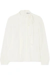 RED VALENTINO PUSSY-BOW PINTUCKED SILK CREPE DE CHINE BLOUSE