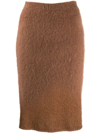 Versace Fluffy Pencil Skirt In Brown