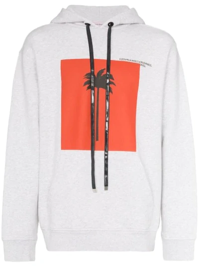 Palm Angels Palm Print Graphic Hoodie In Grey