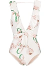 ADRIANA DEGREAS ADRIANA DEGREAS AGLIO FLORAL PRINT SWIMSUIT - 白色