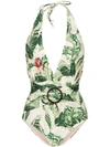 ADRIANA DEGREAS TROPICAL PRINT BELTED SWIMSUIT