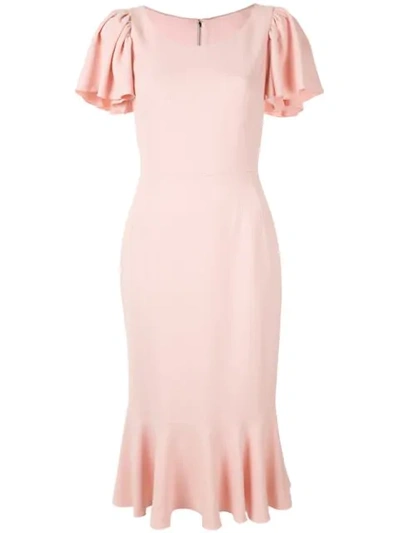 Dolce & Gabbana Flutter Sleeve Midi Sheath Dress In Pink