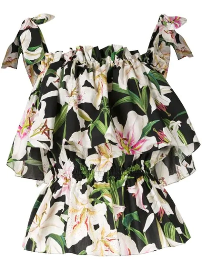 Dolce & Gabbana Floral-print Cotton-poplin Top In Black Base Lily Print